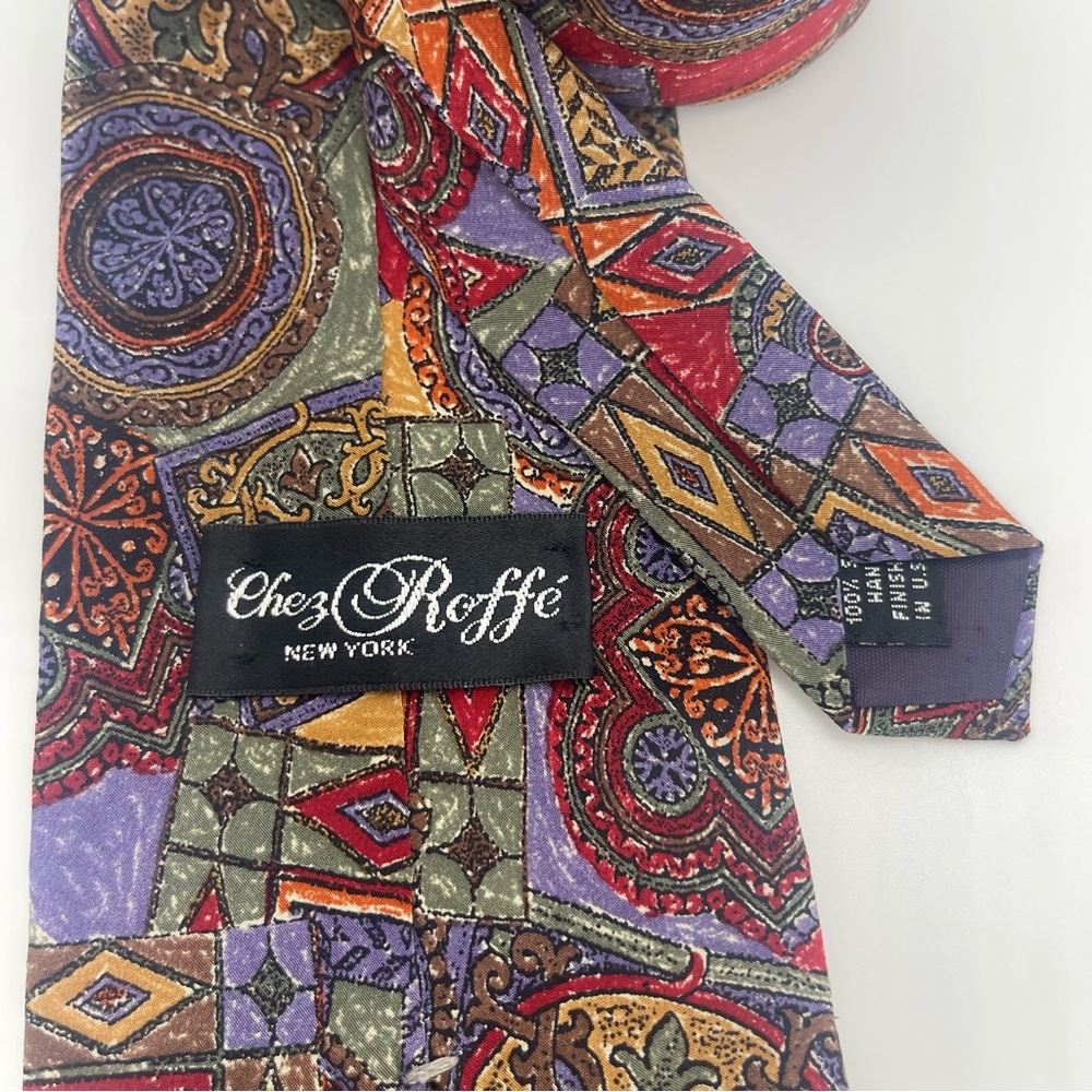 Chez Roffe Red Blue Gold Abstract Silk Necktie - Picture 5 of 6